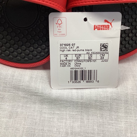 PUMA COOL CAT JR YOUTH KID’S SLIDES SANDALS COLOR: RED AND BLACK - Picture 5 of 9